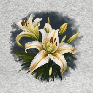 Artistic White Lilies Vector Design T-Shirt